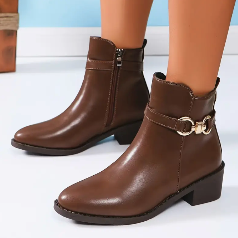 痛み軽減効果のある女性用ブラウンアンクルブーツ